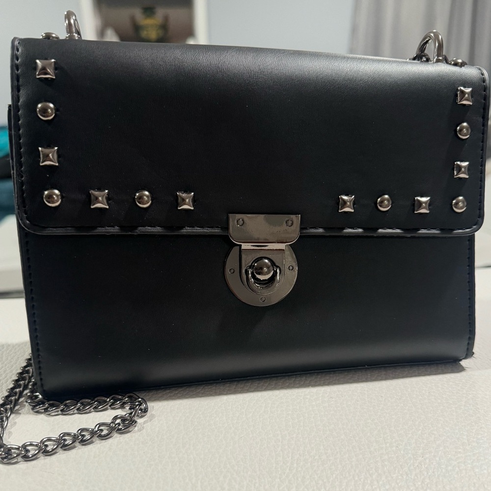Black Studded Chain Shoulder Bag
